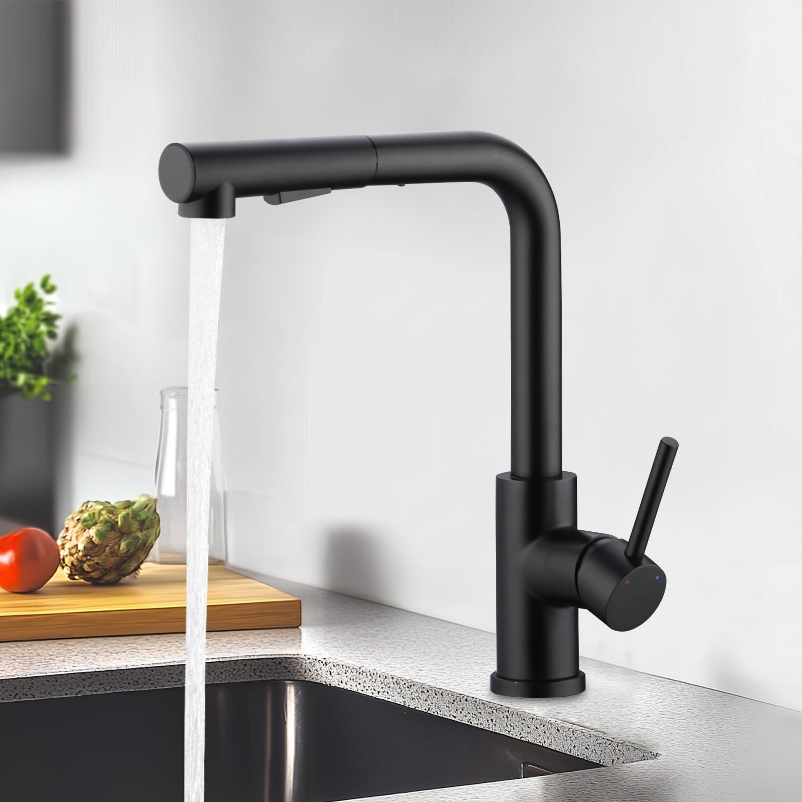 LOVHAUS Bateria Kuchenna z Wyciąganą Wylewką, Czarna Bateria Kuchenna ze Stali Nierdzewnej, Obrotowa Bateria Kuchenna ze Stali Nierdzewnej 360°