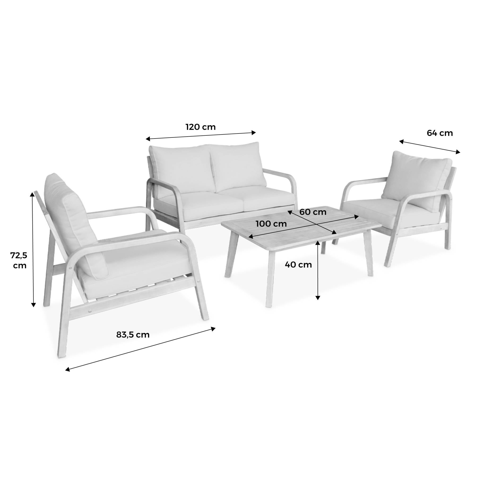 Salon de jardin en Bois Gris 4 personnes - 5