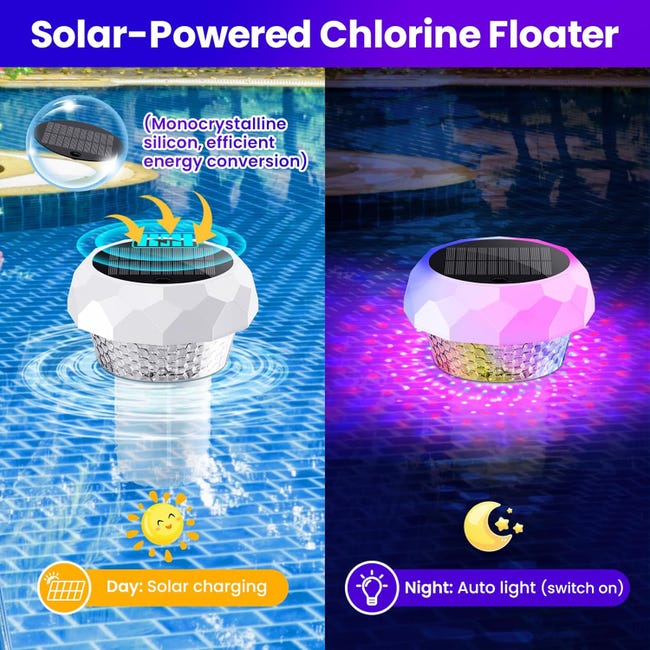 Galleggiante Per Cloro Per Piscina Con Luce Solare Colorata, Dispenser Galleggiante Per Cloro Per Piscina Con Luce Solare Colorata, Dispenser