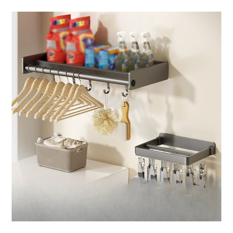 Z 12 klipsami do skarpet, półka ścienna 50 cm bez wiercenia, uchwyt na pralkę, montaż bez użycia gwoździ