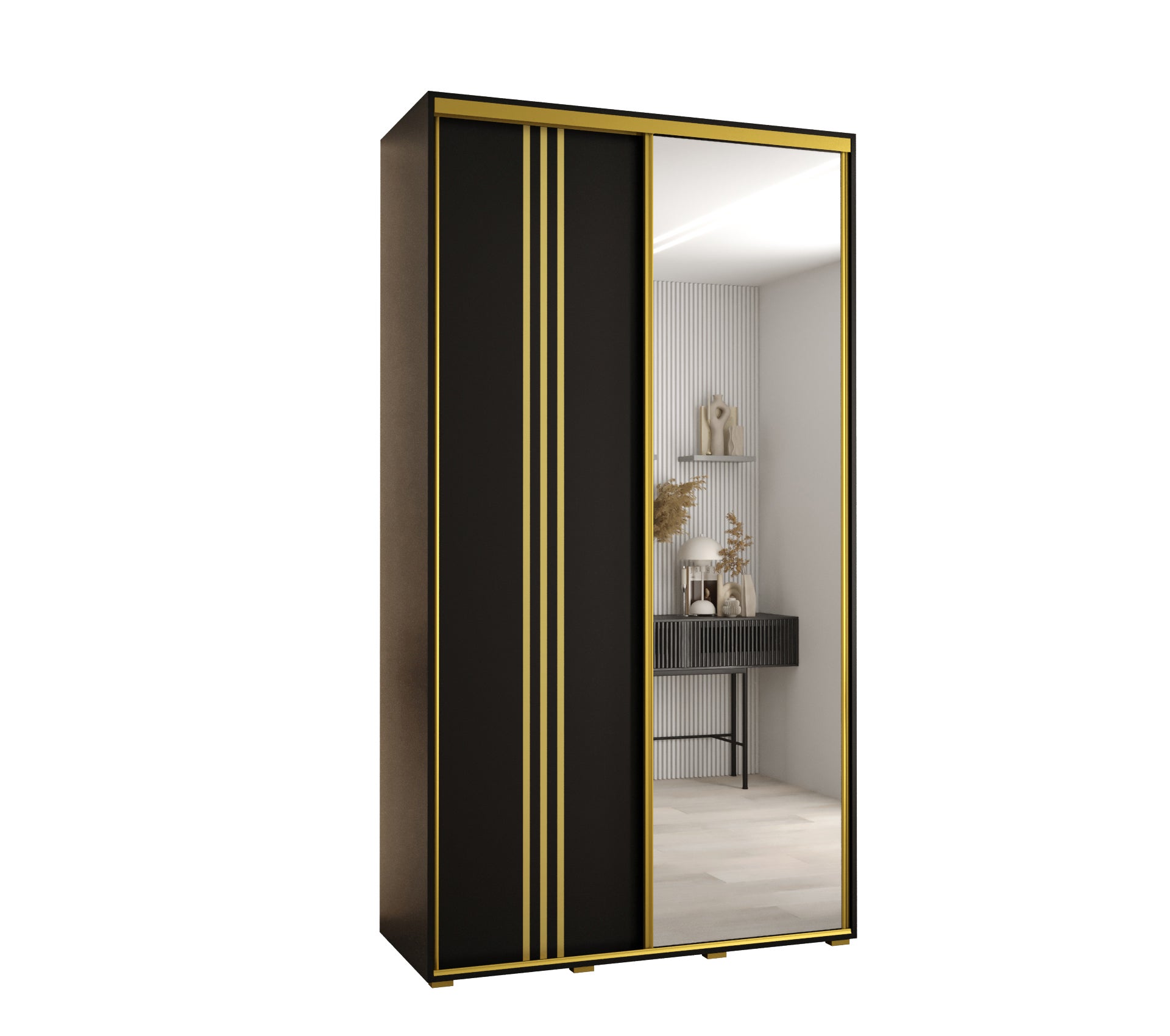 Szafa przesuwna z lustrem wysoka Davos 7 130 x 60 x 235,2 cm czarny + czarny + u. złoty - Abiks Meble