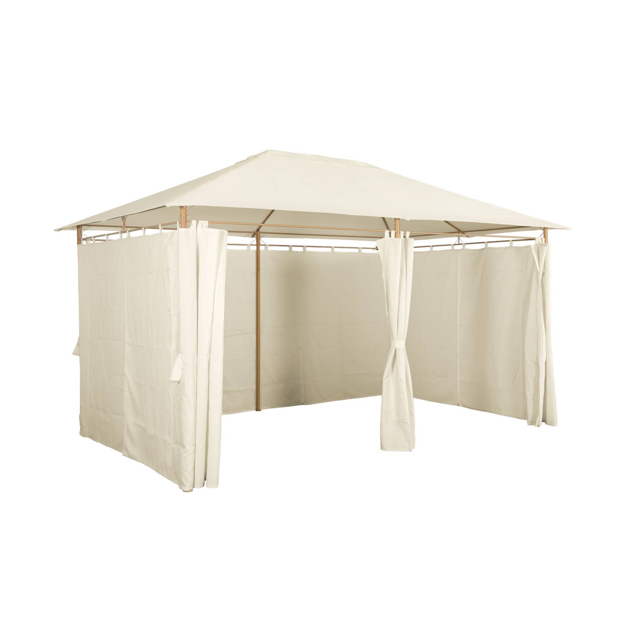 Tonnelle 3x4 m - Divio - Imitation bois. toile écru - Pergola avec rideaux. tente de jardin. barnum. chapiteau. réception - 3
