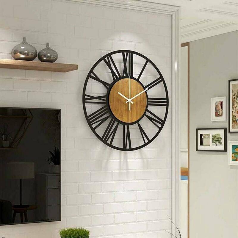 Le café - 40 cm Grande Horloge Murale Ronde en Bois Noir pour décoration de Salon, Chiffres Romains rétro, silencieuse, ne chatouille Pas, Convient p - 6