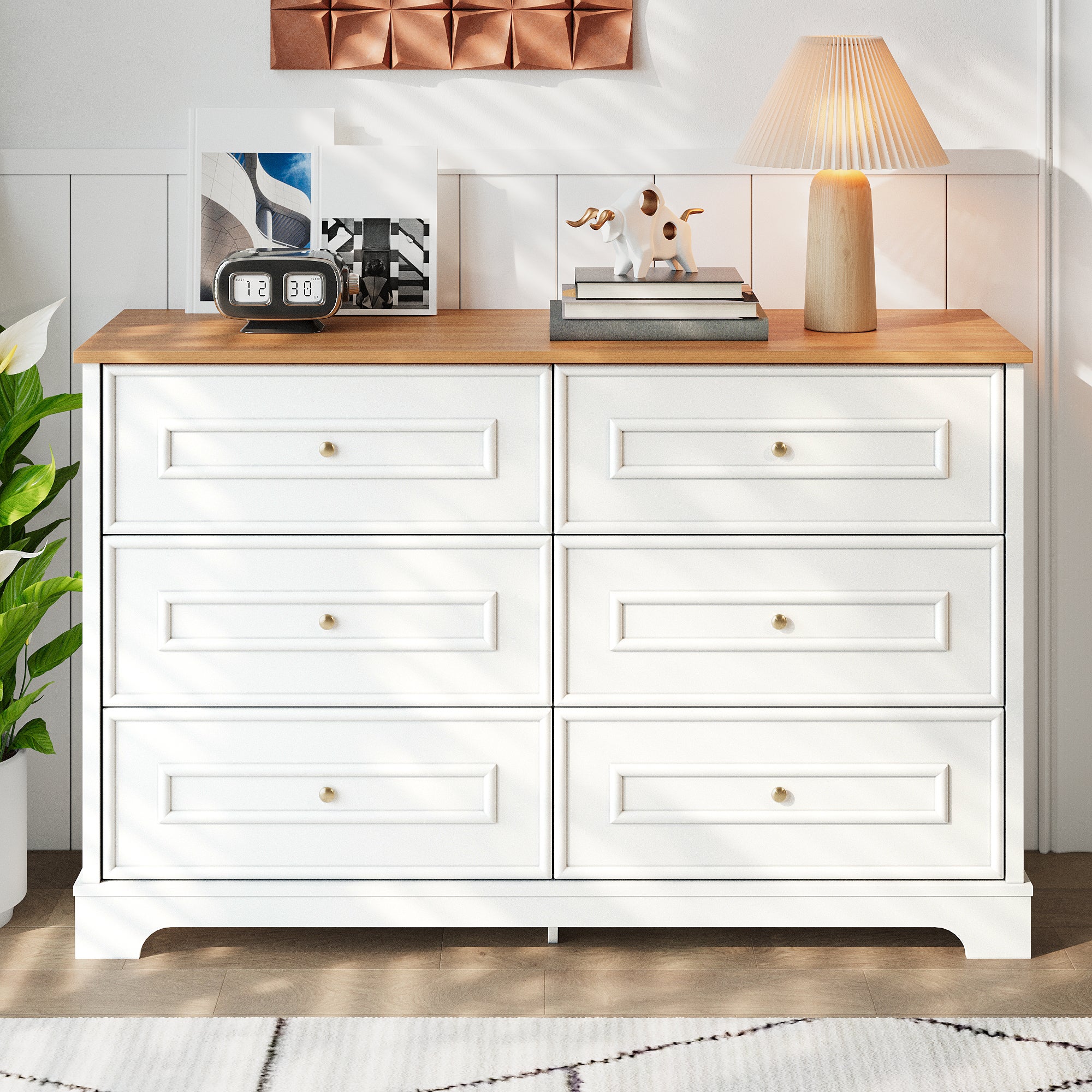 Nowoczesna komoda z 6 szufladami - 120 x 40 x 76 cm - Płyta wiórowa + MDF - Kolor biały