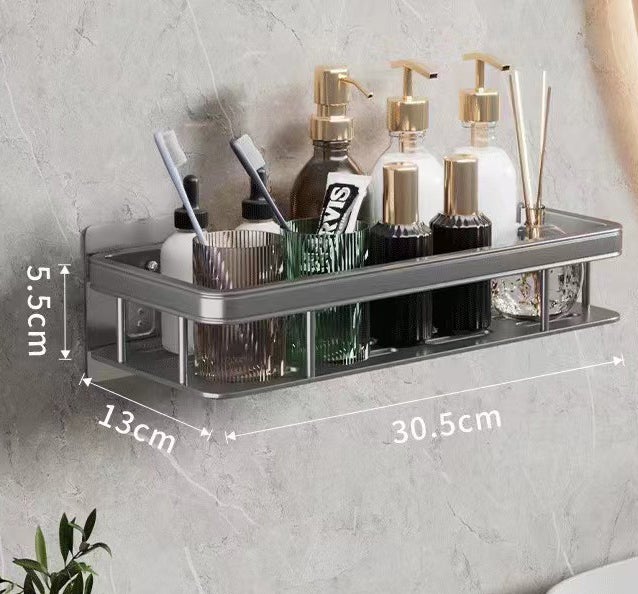 Étagère de salle de bain carrée grise sans perçage, résistante à la corrosion et ne rouille pas, 30*13*5.5 cm - 5
