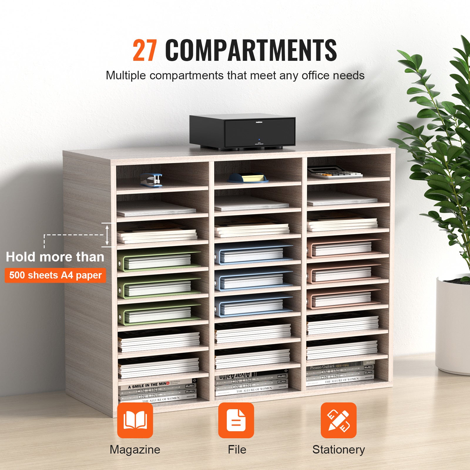 Organiseur Documents SucceBuy Bois 27 Compartiments Réglables, Gris pour Bureau ou Maison - 6
