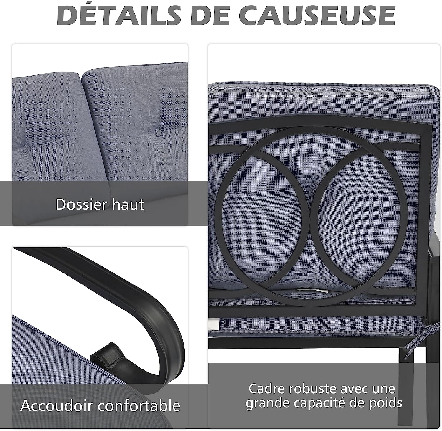 Set Giardino Esterno 2 Pezzi, Panchina da Giardino con Tavolino e Cuscini Imbottiti, Panchina 2 Posti e Tavolino da Esterno Giardino Terrazza - 3