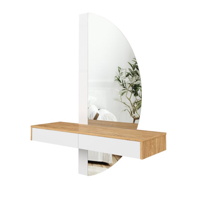 Coiffeuse avec miroir LED en bois aggloméré stratifié Blanc H. 161.1 x l. 120 x P. 40 cm