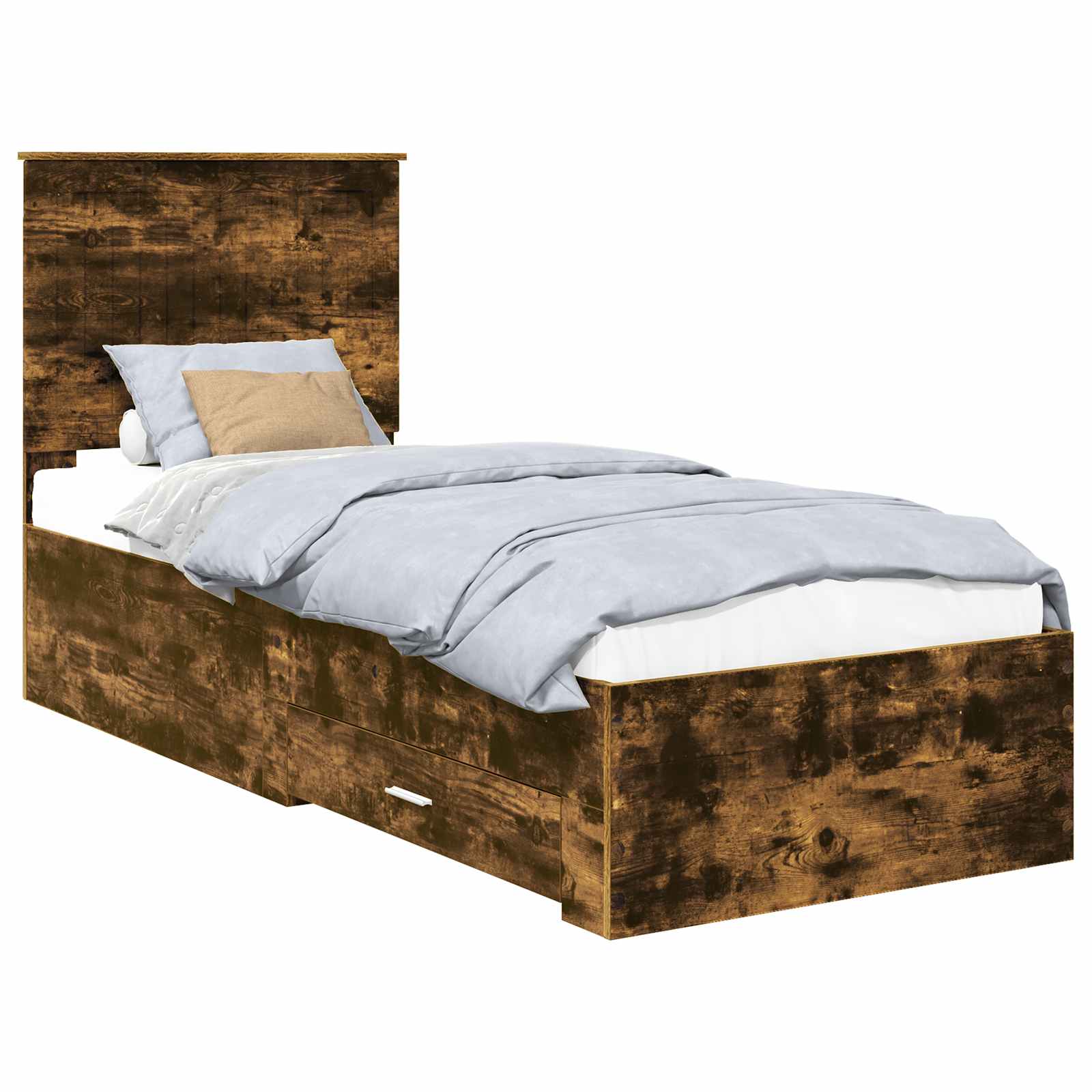 Cadre de lit chêne fumé et argent, panneau de bois, pour la chambre, 70 × 190 cm - 2