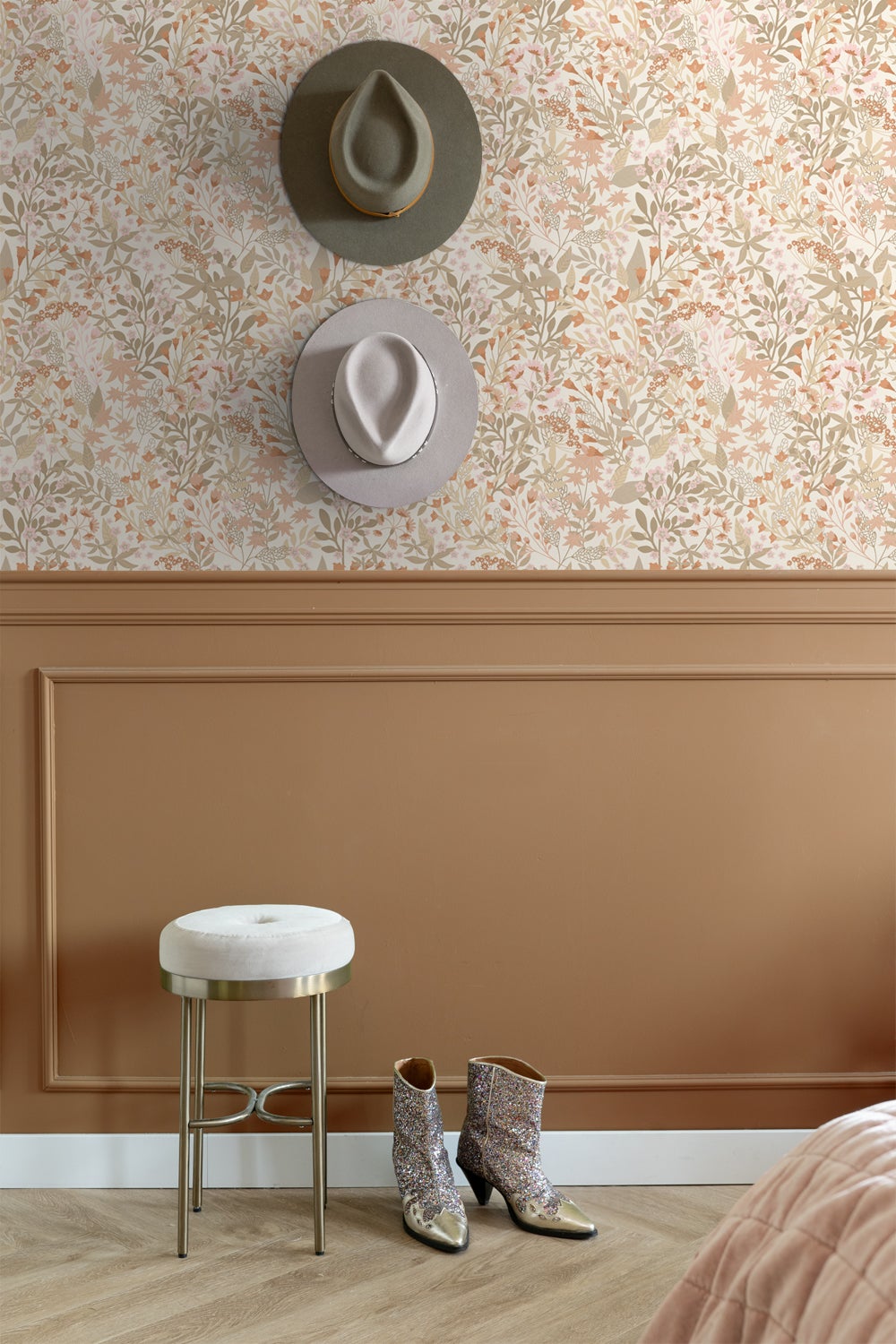 Papier peint fleurs des champs terracotta et vert grisé - 50 x 900 cm - ESTAhome - 5