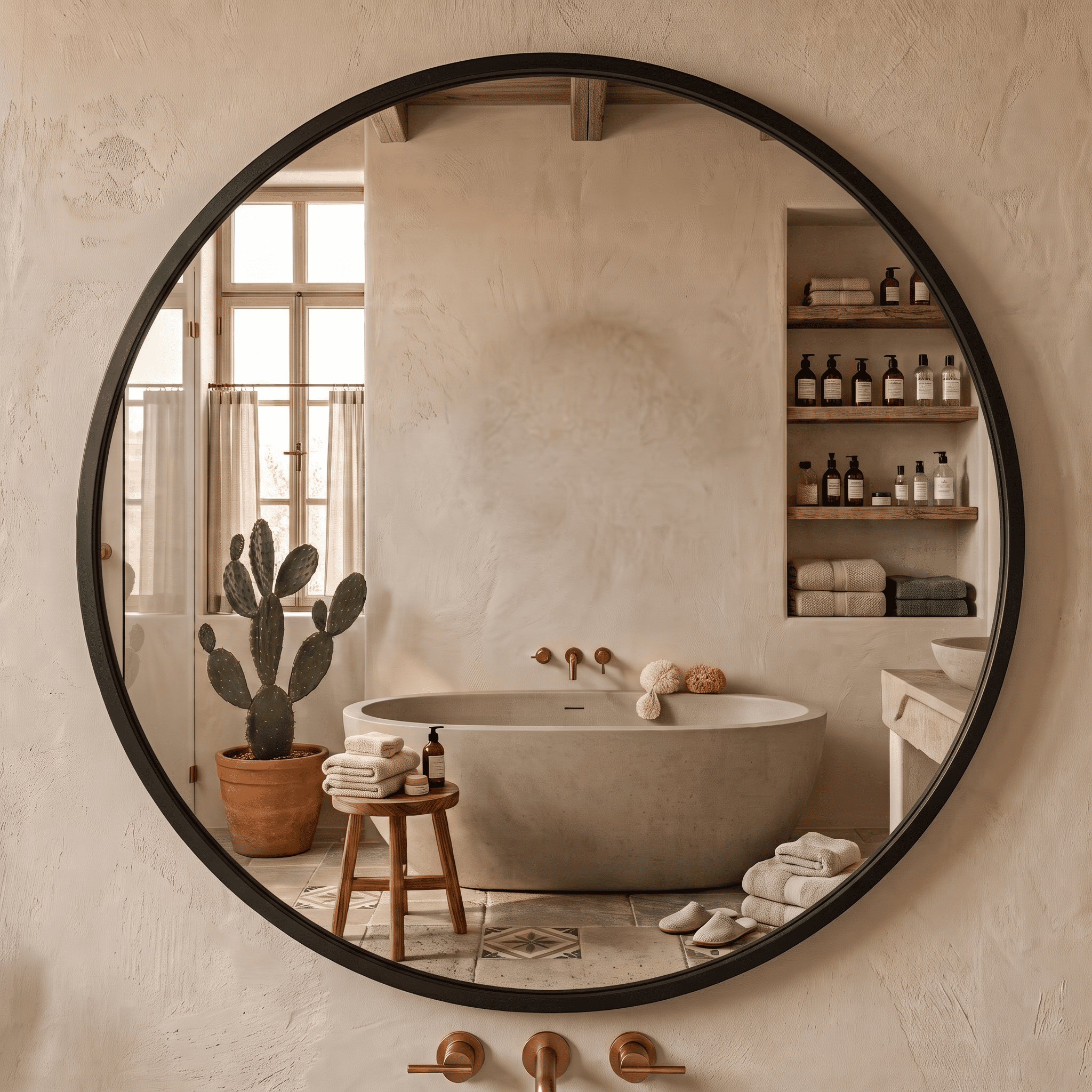Espejo redondo de pared con marco de metal 80cm, NEGRO - Estilo moderno para baño, salón o entrada - 3