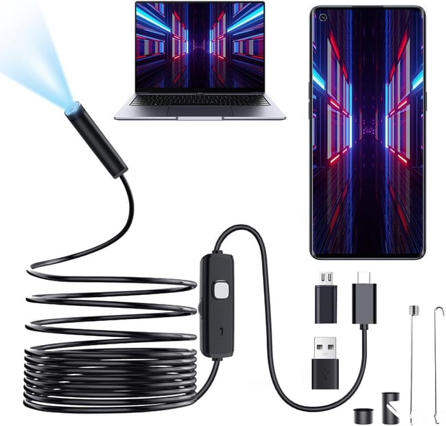Endoskop USB 10 m - kamera półsztywna IP67, 6 diod LED, kompatybilny z komputerami z systemem Android i Windows, idealny do inspekcji
