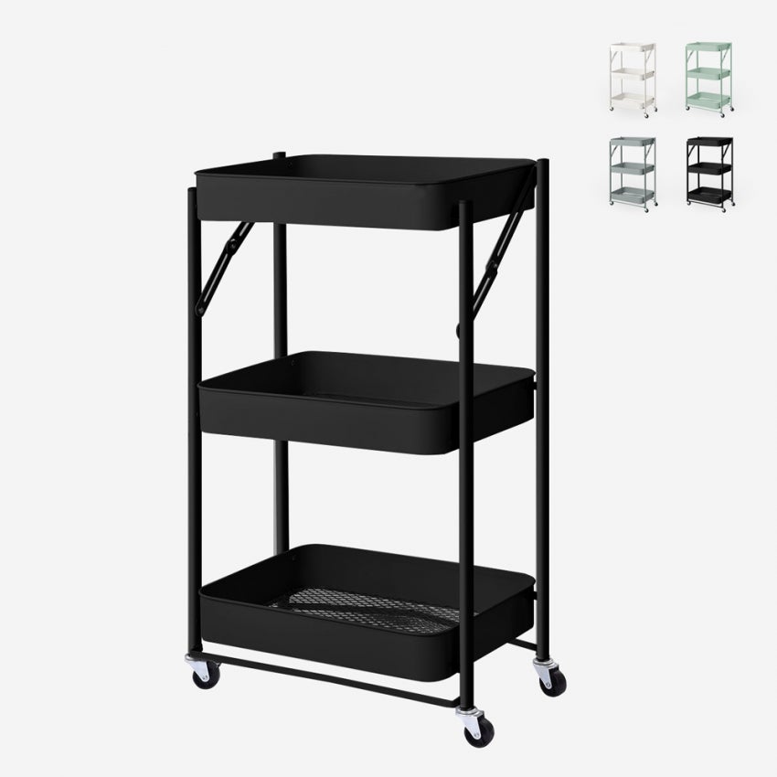Carrello Da Cucina Pieghevole 3 Ripiani - Nero - Foto 9