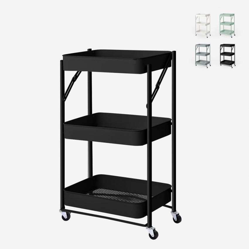 Carrello Da Cucina Pieghevole 3 Ripiani - Nero - Foto 9