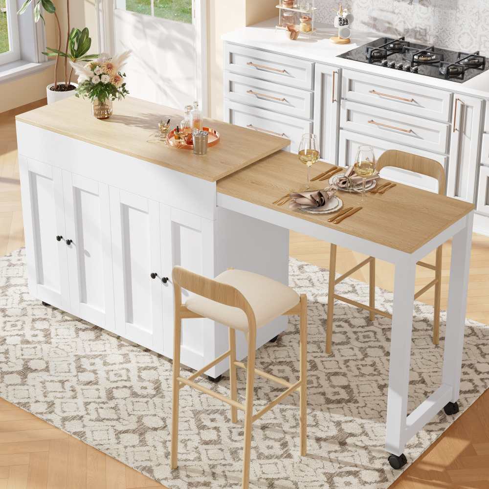Mesa de bar extensible 117-180 cm con 6 estantes, escritorio con almacenaje, para comedor y separador – l117-180/p50/h94.6 cm