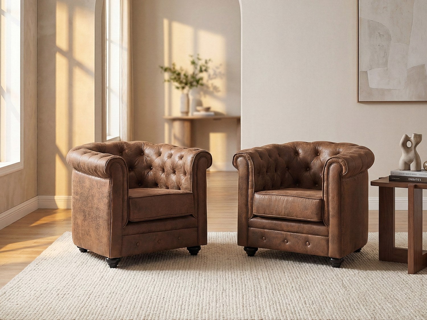 Zestaw 2 foteli CHESTERFIELD z mikrofibry o wyglądzie postarzanej skóry