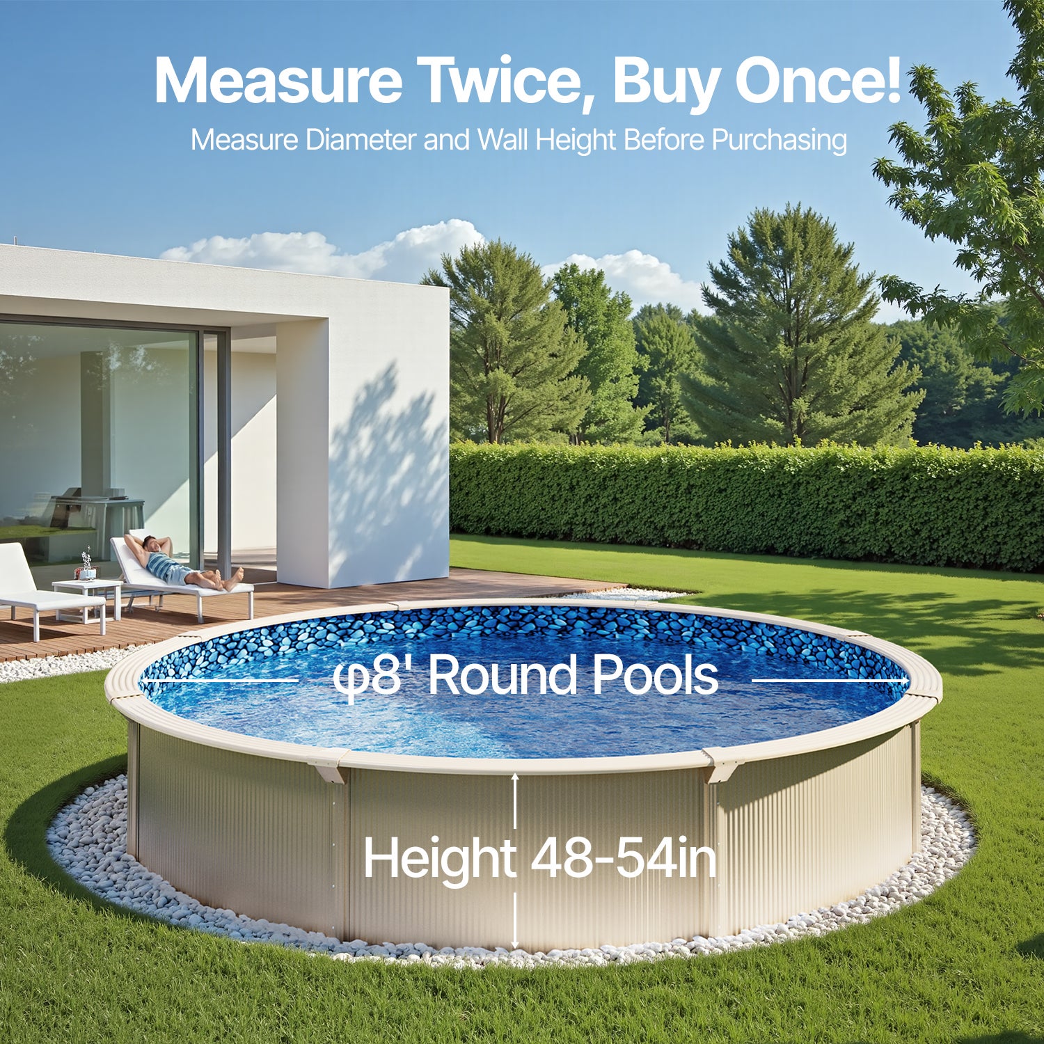 Revêtement Piscine Hors Sol SucceBuy, Rond 8 Pieds, Vinyle à Chevauchement, Calibre Standard, Hauteur de Paroi 48–54 Pouces - 5