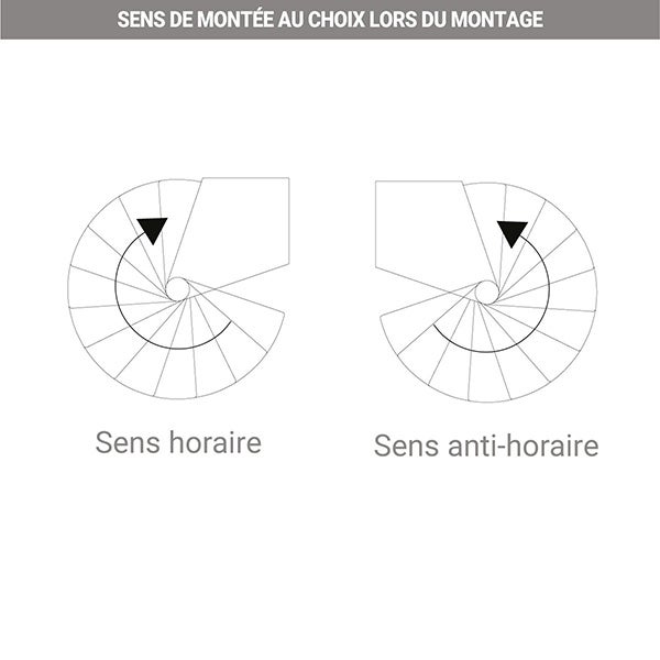 Escalier colimaçon 12 marches - Hauteur à franchir 2.28 à 2.82m - Diamètre 120cm - Structure grise et marche hêtre - BERL120-GH-12 - 6