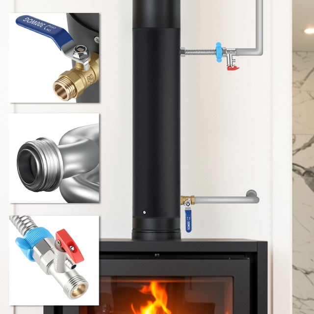 Conduit de cheminée Ø15 cm avec serpentin chauffant en acier inoxydable intégré pour le chauffage de l'eau