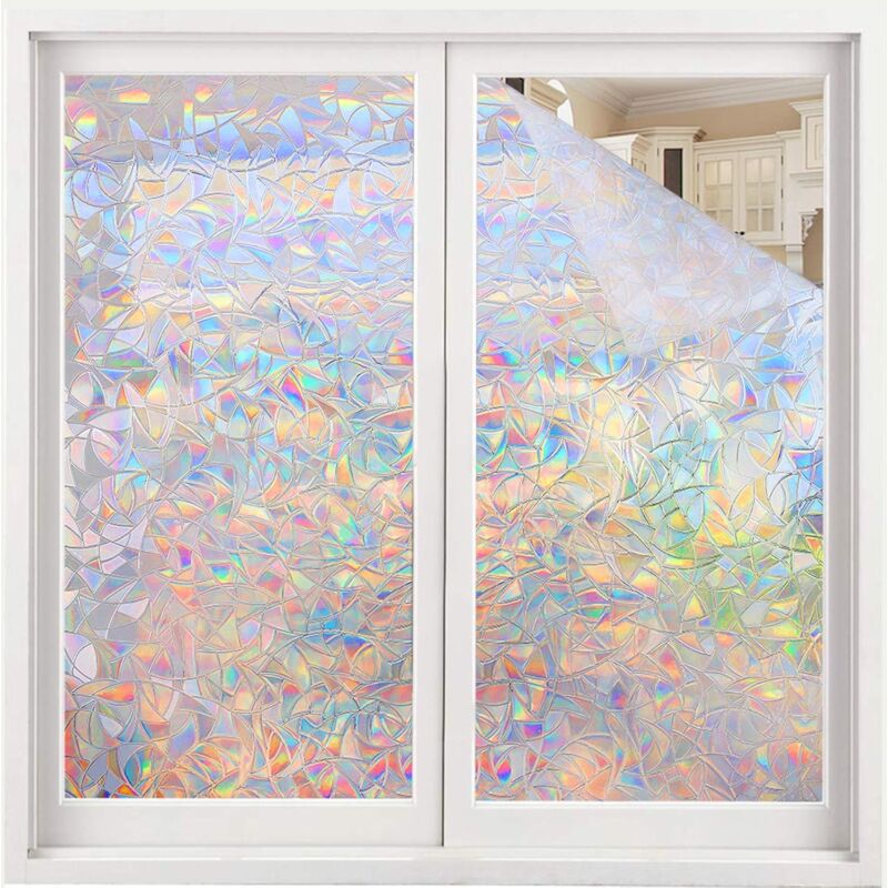 Folia okienna statyczna, efekt tęczy, dekoracyjna folia okienna 3D, wzór półksiężyca, 30 x 100 cm