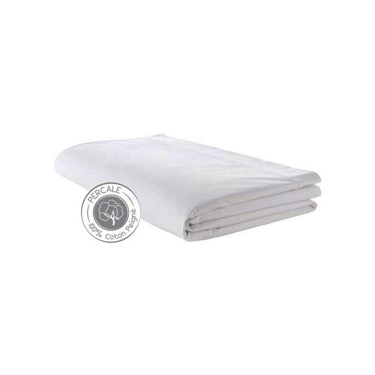 Drap Plat 280x300 Cm Rafitextil 100% Coton Percale 200 Fils - Blanc