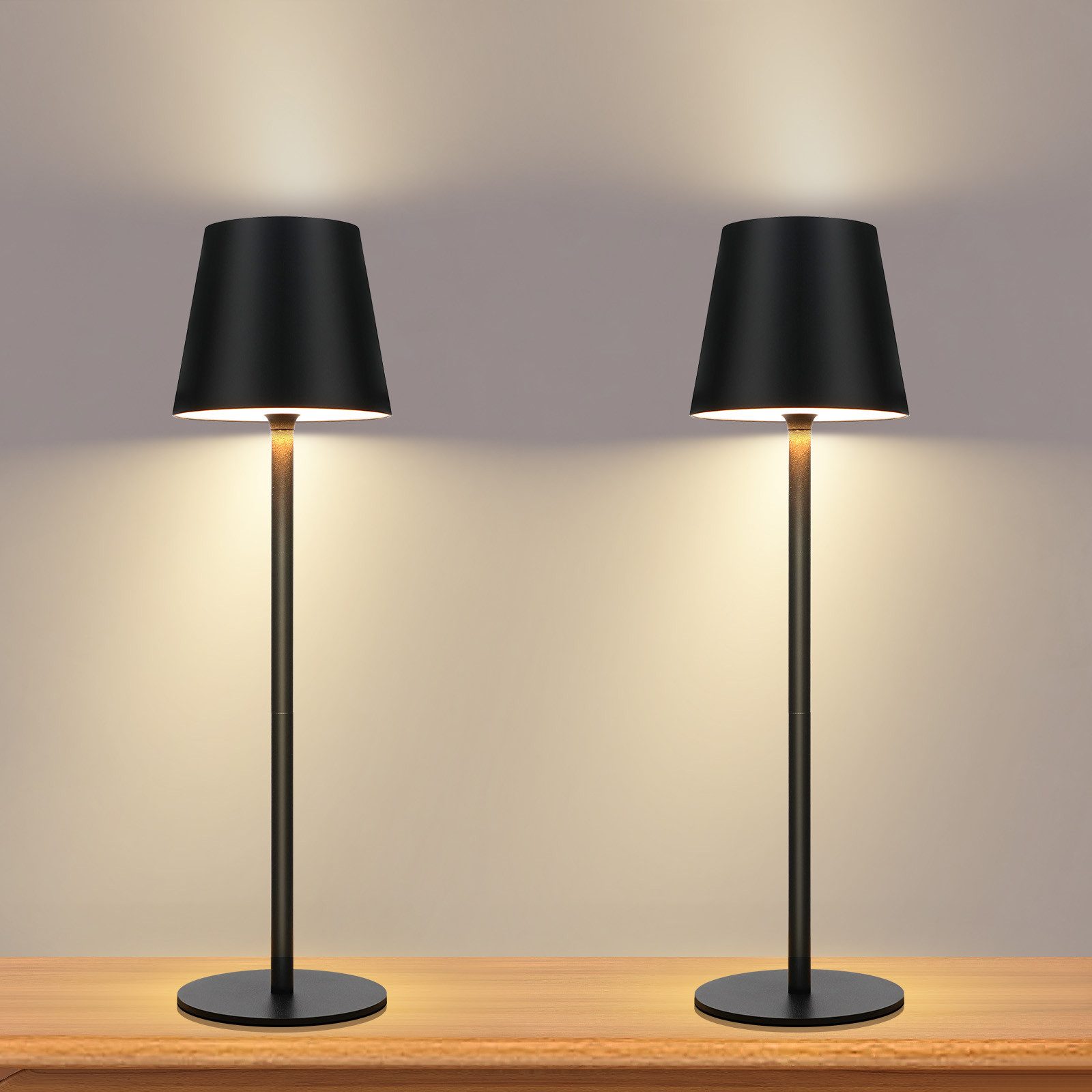 NETTLIFE Lampa stołowa na baterie, bezprzewodowa lampka nocna - Lampa stołowa LED 2600 mAh, 2 sztuki, ładowalna, dotykowa, ściemnialna, USB