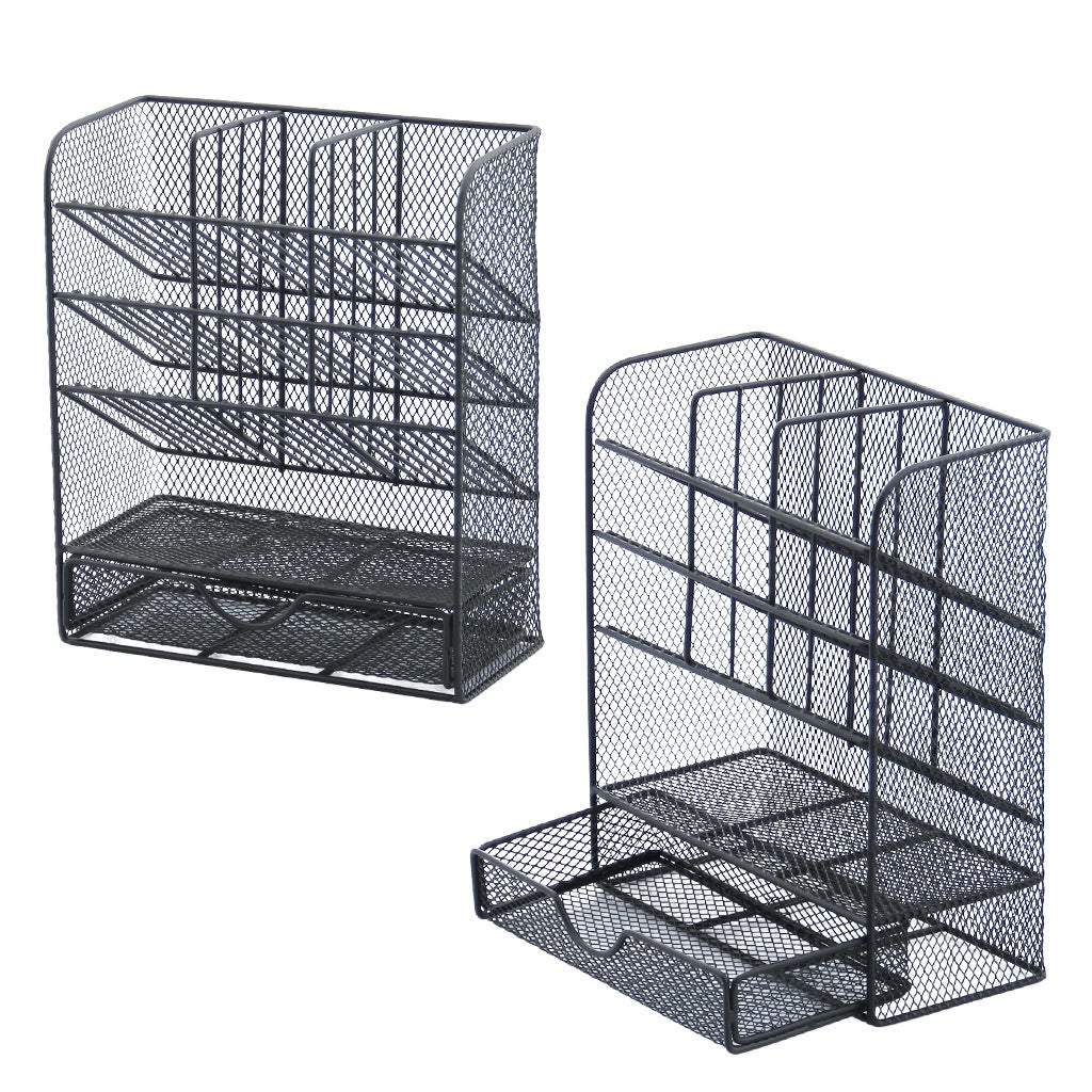 Lot de 4 organiseurs de bureau en métal avec tiroir, porte-stylos multifonction pour maison, bureau, école et fournitures artistiques | Leroy Merlin