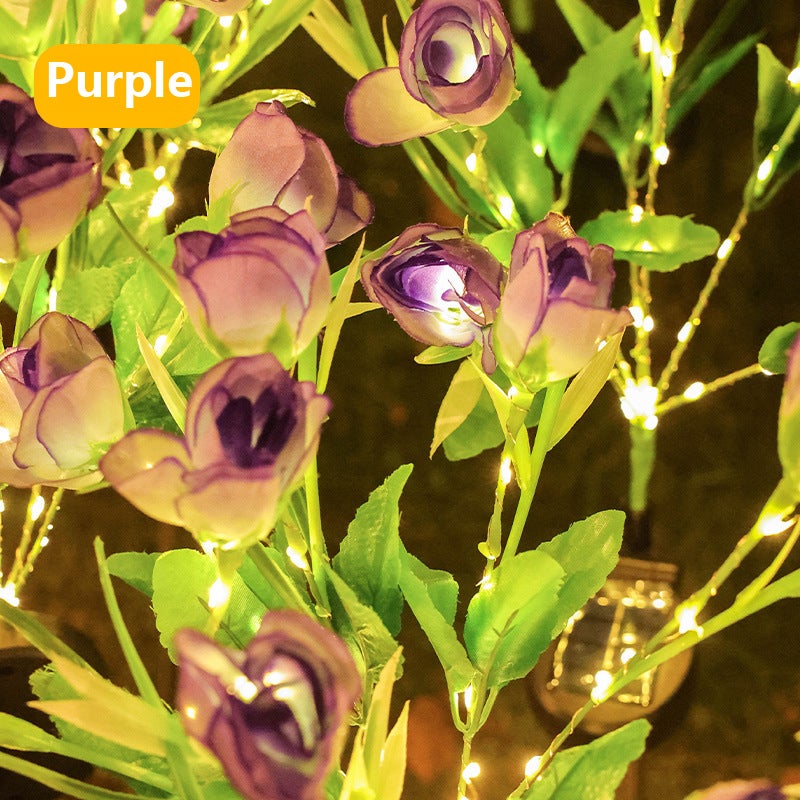 Dekoracyjne lampy solarne do sztucznych kwiatów w ogrodzie, wodoodporne oświetlenie zewnętrzne Rose spike do trawnika przydomowego, fioletowe