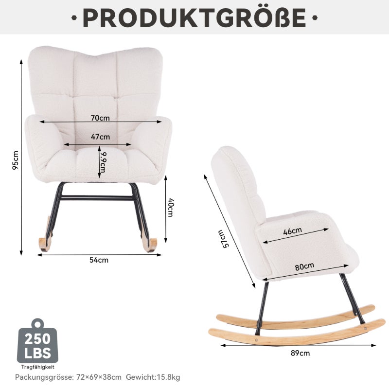 Nowoczesny fotel bujany w tkaninie Teddy z wyściełanymi podłokietnikami i pikowanym wzorem – idealny do salonu i sypialni - 9