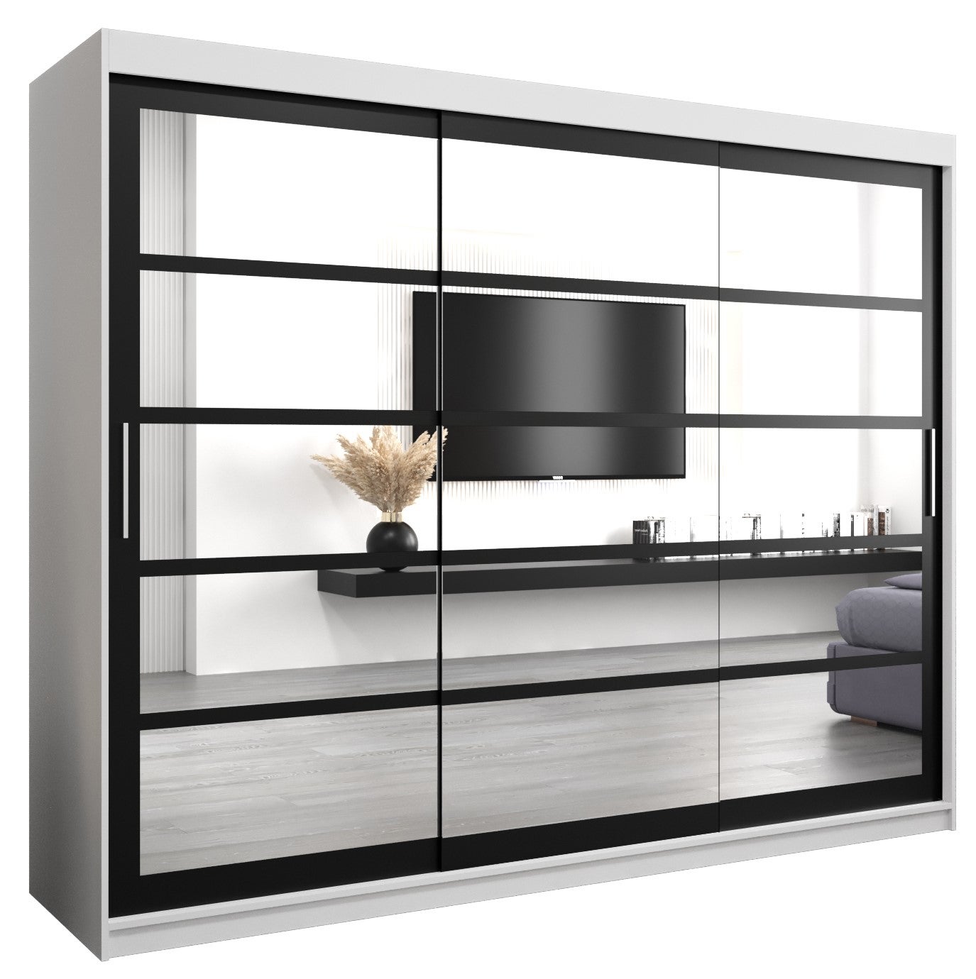 Szafa przesuwna garderoba ROMA 2 250 x 62 x 200 cm Biały + Czarny - Abiks Meble
