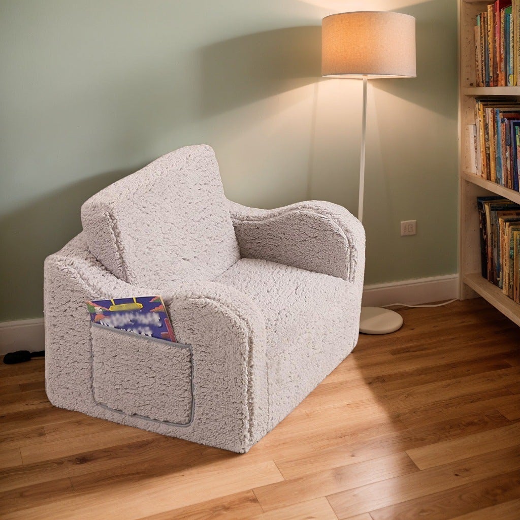 Fauteuil Enfant Convertible en Canapé-lit 2-en-1 Sherpa Doux, Cadeau Parfait pour Anniversaire et Fête des Enfants - 3