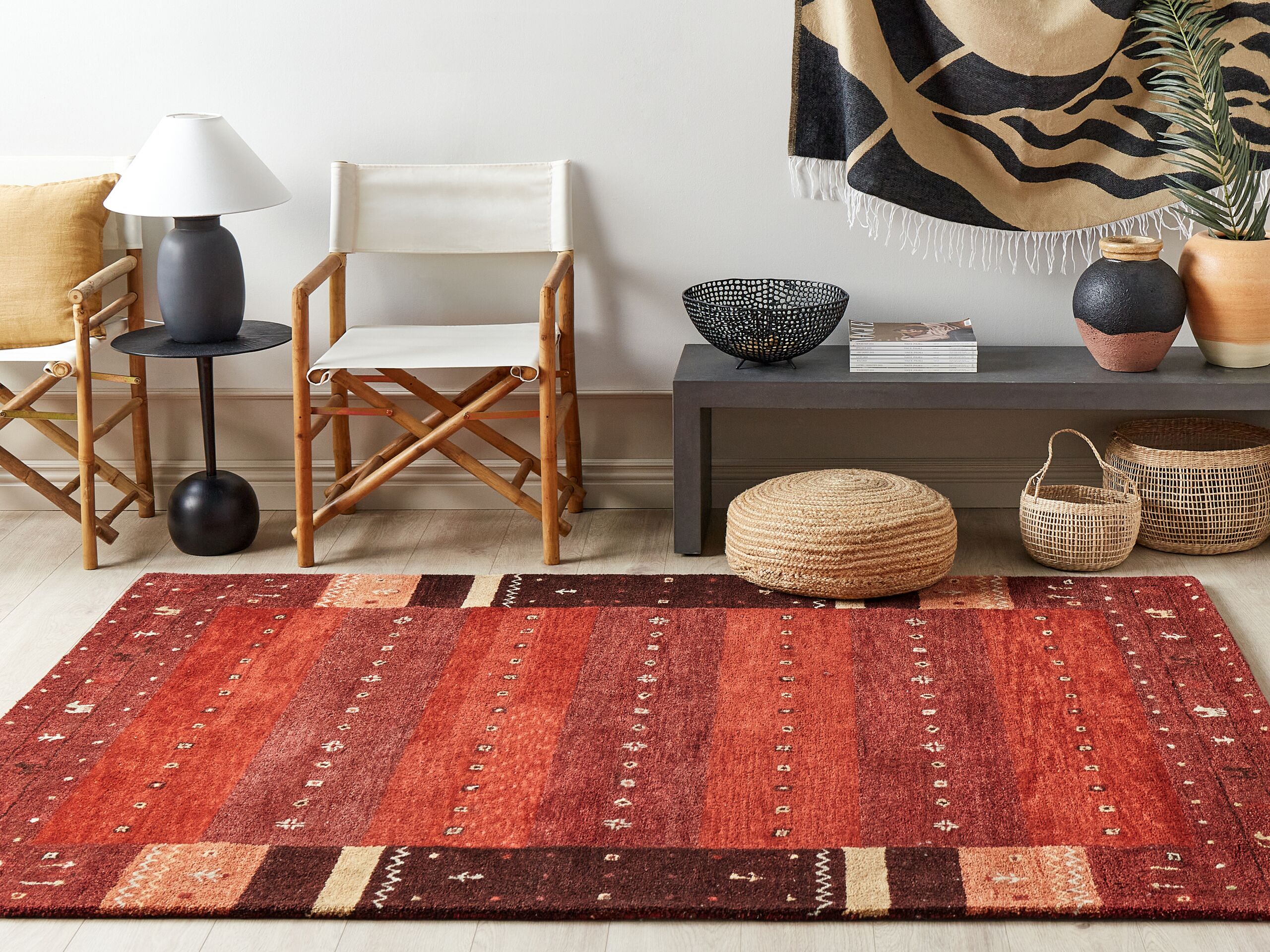 Beliani alfombra gabbeh de lana rojo oscuro/naranja/amarillo 160 x 230 cm sinanli