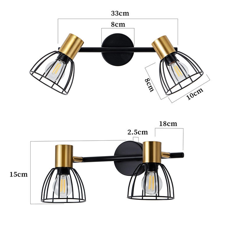 Kinkiet wewnętrzny Nettlife, lampa ścienna w stylu vintage, gniazdo E14, czarny, obrotowy o 350°, metalowy, z 2 żarówkami (żarówki nie są dołączone) - 5