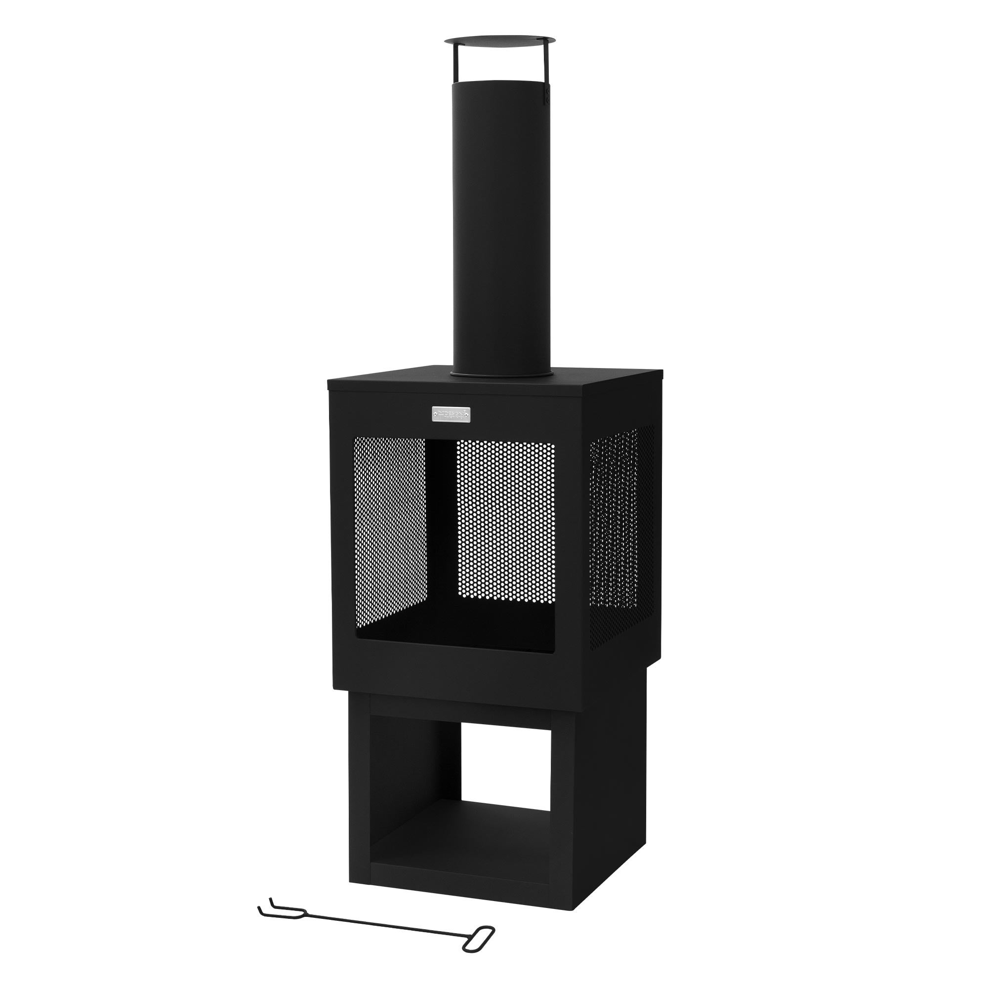 Semineu de gradina ML-Design 131 x 45 cm patrat din otel negru soba de terasa exterior cu vatrai, acoperis detasabil si compartiment pentru lemne, foc