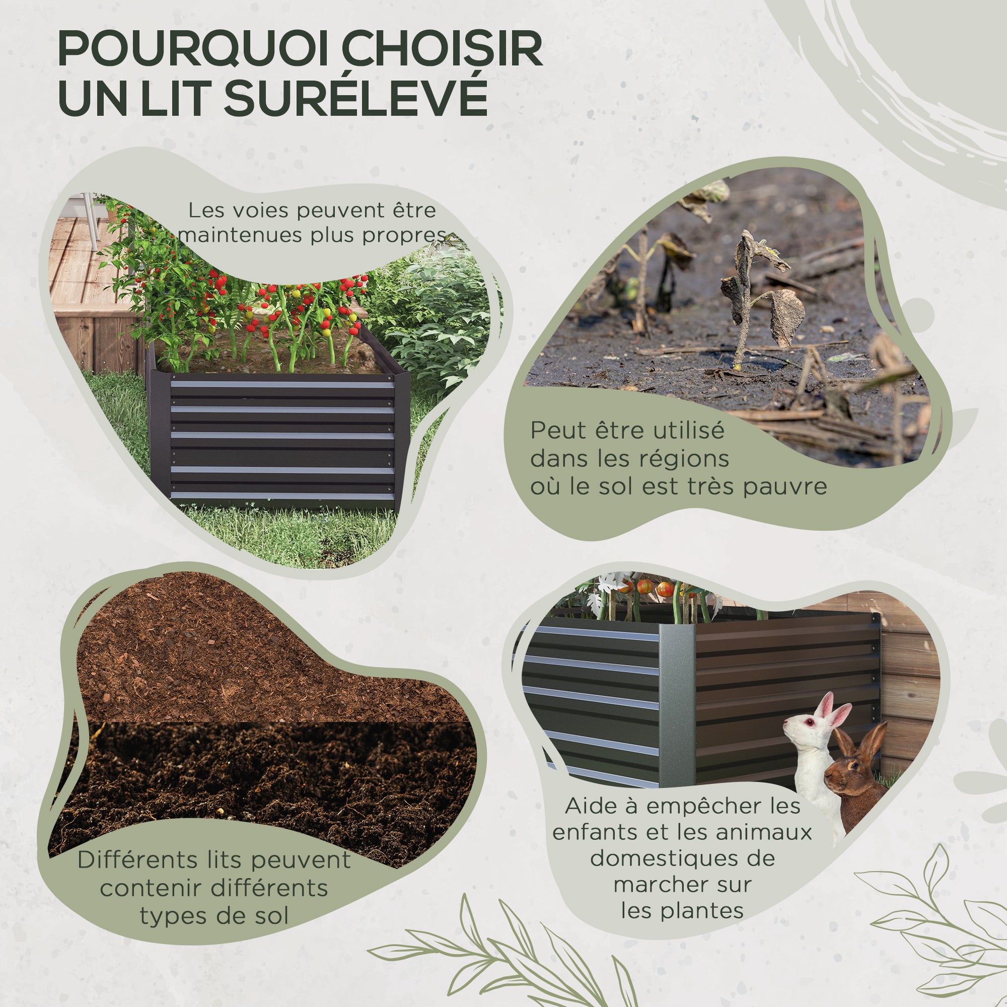 Jardinière acier galvanisé Outsunny 180x90x59 cm - 6