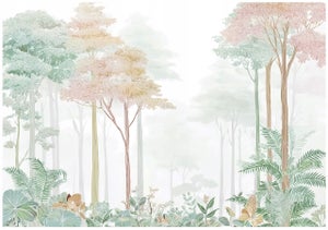 Muralo Papel Pintado Fotográfico De Vinilo Liso Con Diseño De Bosque En Niebla 520 X 318