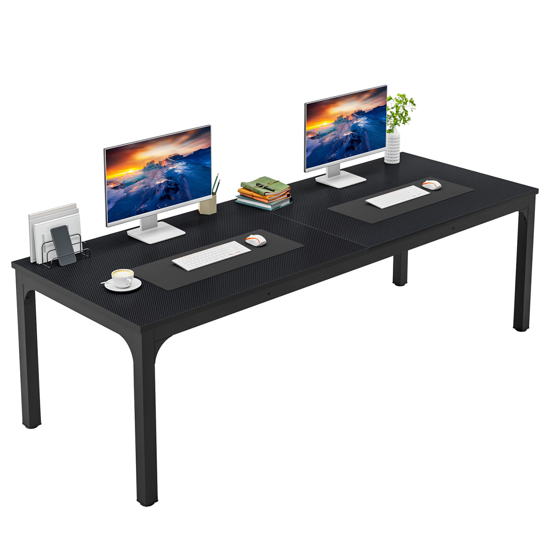 Scrivania Per Computer Compatta In Legno E Acciaio, Dimensioni 80x40x75 Cm (nera). Con Supporto Aggiuntivo Per Accessori E Gambe Regolabili. Portata Massima 150 Kg.