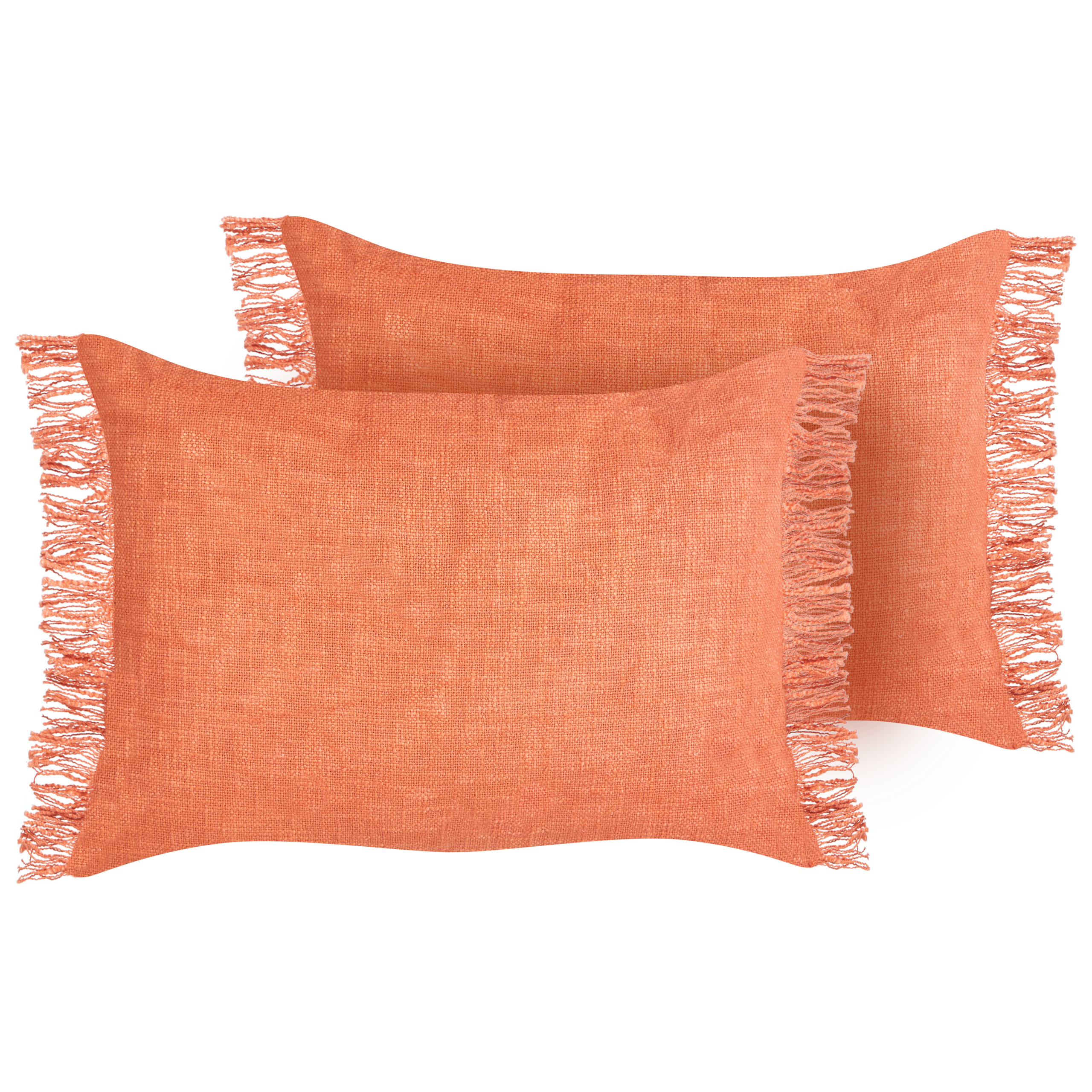 Beliani conjunto de 2 cojines decorativos maba algodón 50 x 35 cm naranja liso