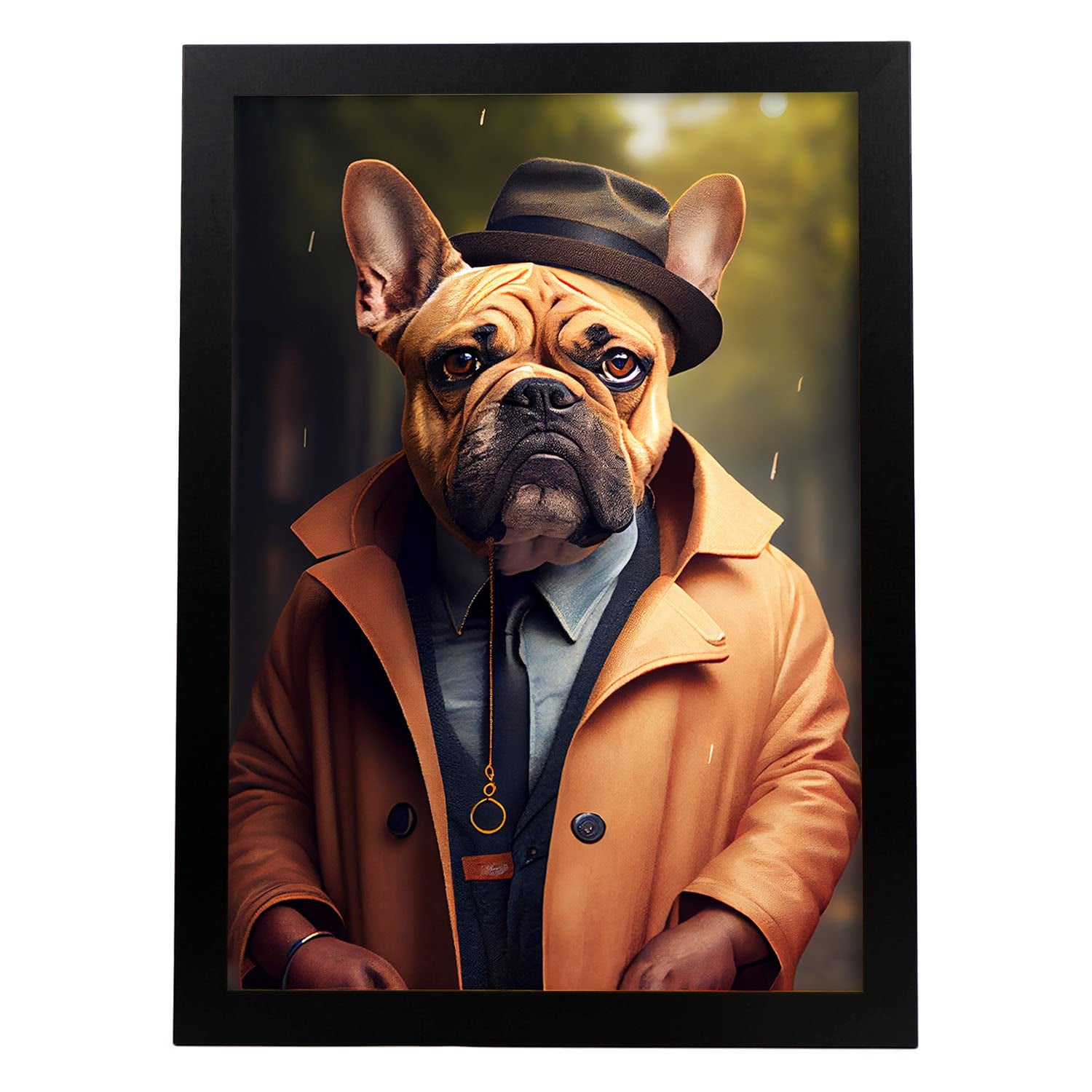 Nacnic lámina bulldog elegante amistoso en estilo fotografía a todo color divertidas ilustraciones de animales con ropa humana diseño y a3 marco negro