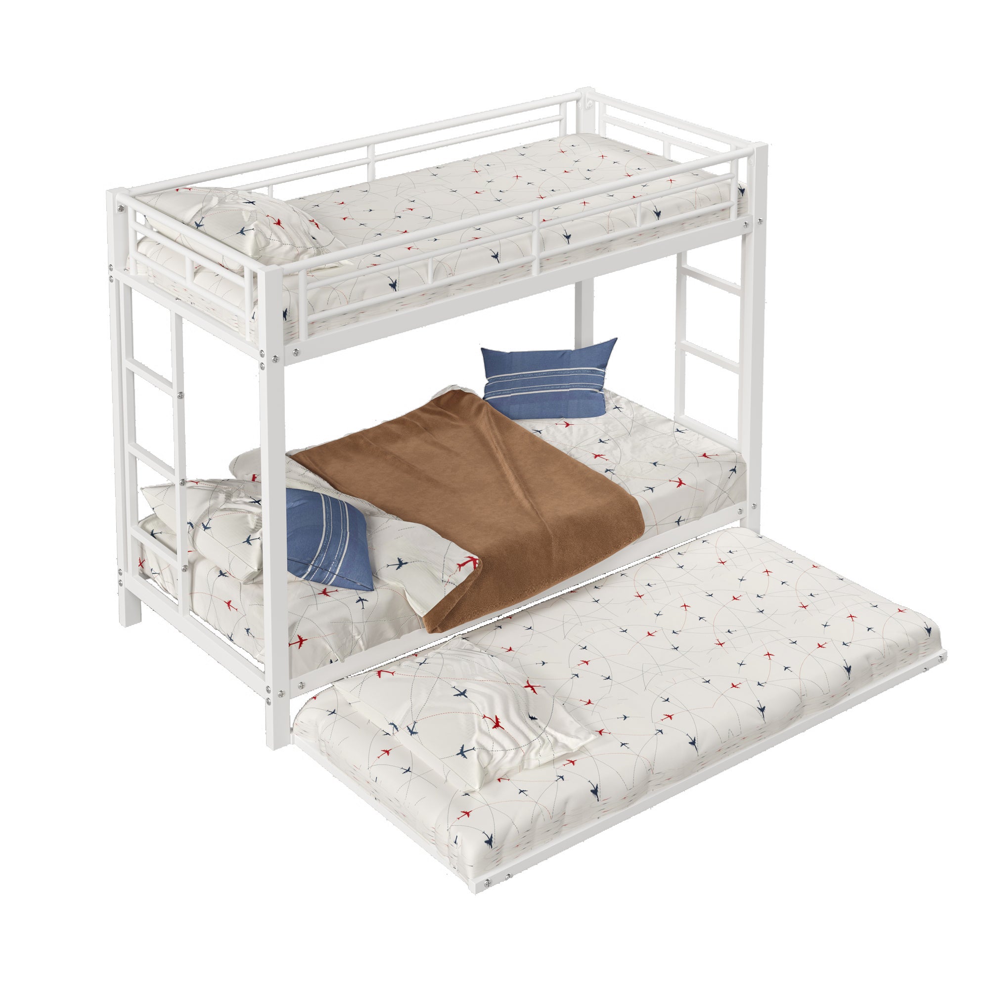 Letto a castello 90 x 200 cm, letto con struttura in ferro, letto per bambini, dotato di letto estraibile, sponde alte, costruzione robusta, bianco - 5