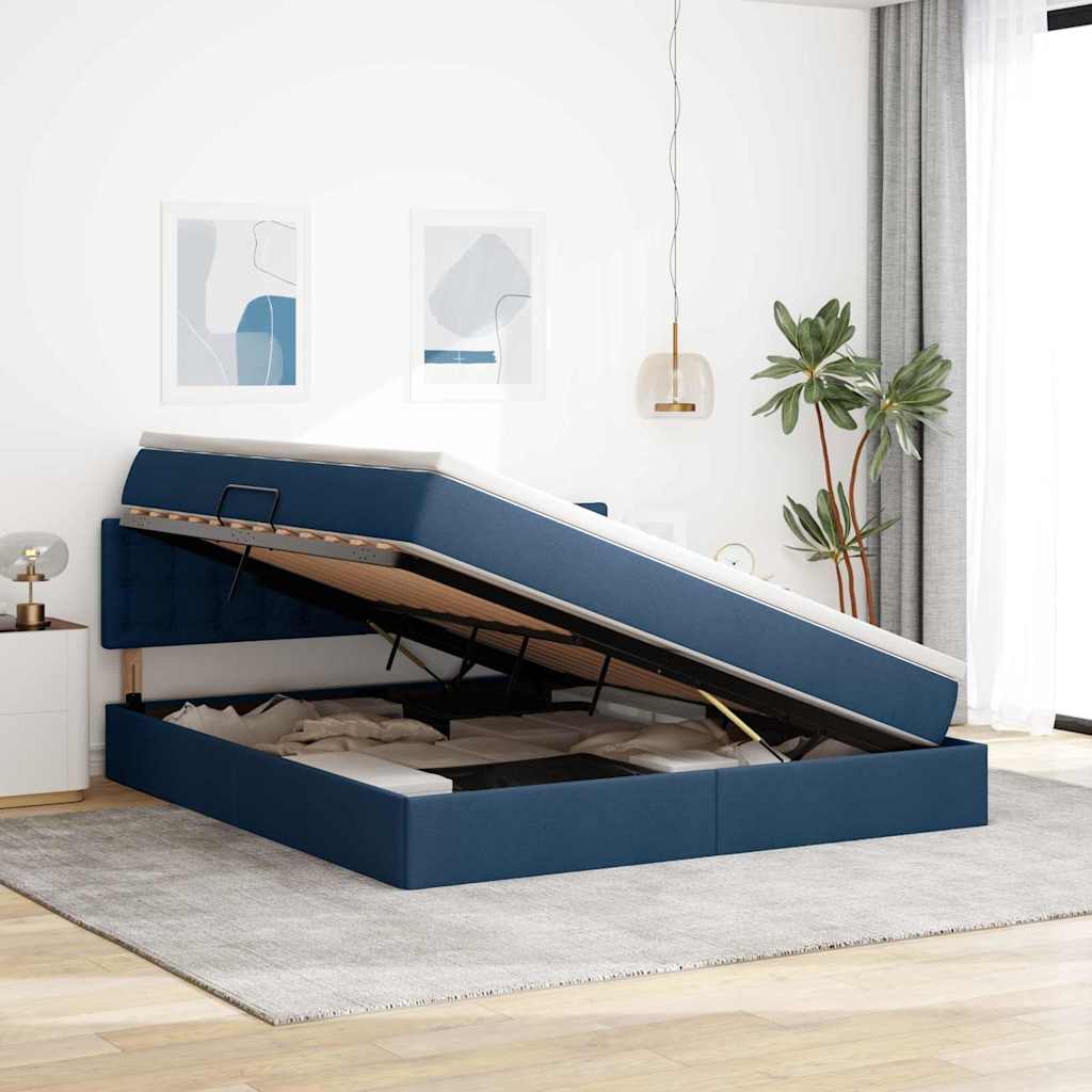 Lit avec rangement et matelas bleu 180 x 200 cm en velours - 4