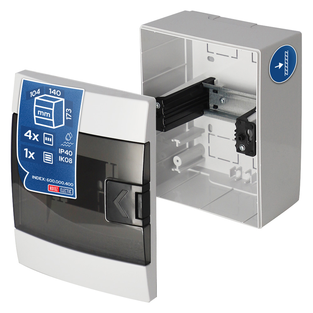 Rozdzielnica elektryczna natynkowa 4-modułowa biała dymna 140x173x104mm HOROZ ELECTRIC