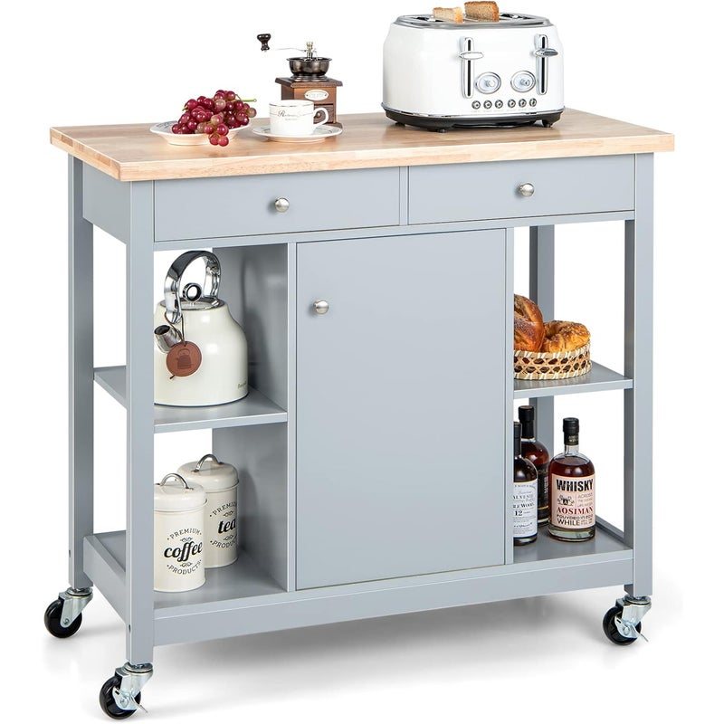 Wózek kuchenny na kółkach, wyspa kuchenna z blatem roboczym, szafka kuchenna na kółkach, do kuchni, jadalni, 99 x 46 x 90 cm (szary)