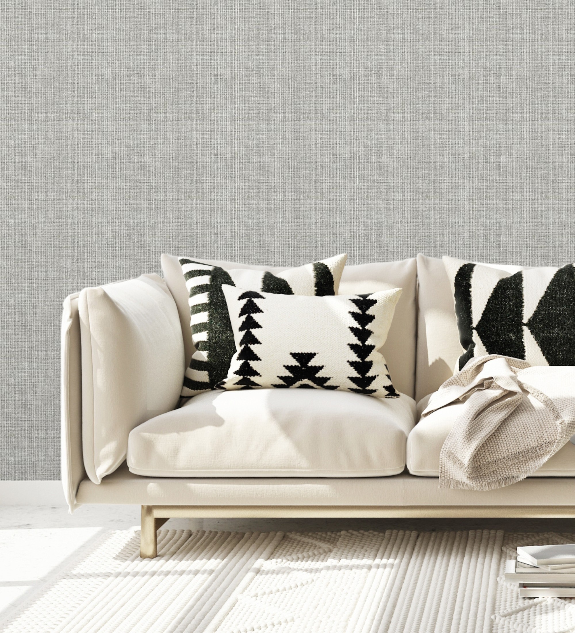 Papel pintado vinílico ecológico tejido de lino tonos grises cálido con textura en relieve - london textile 682505 de gaulan - rollo de 10 m x 0,52 m
