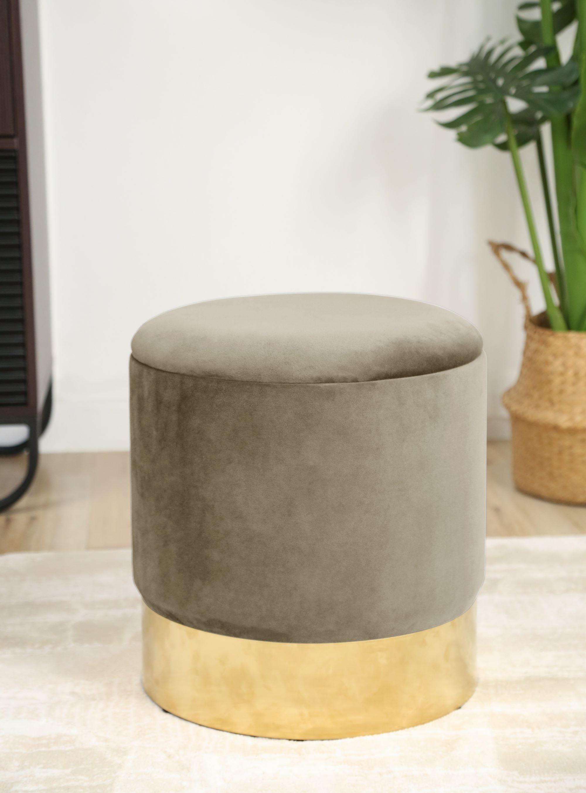 Pouf a scomparto rotonda in velluto AKORD GOLDEN colore Beige - 5