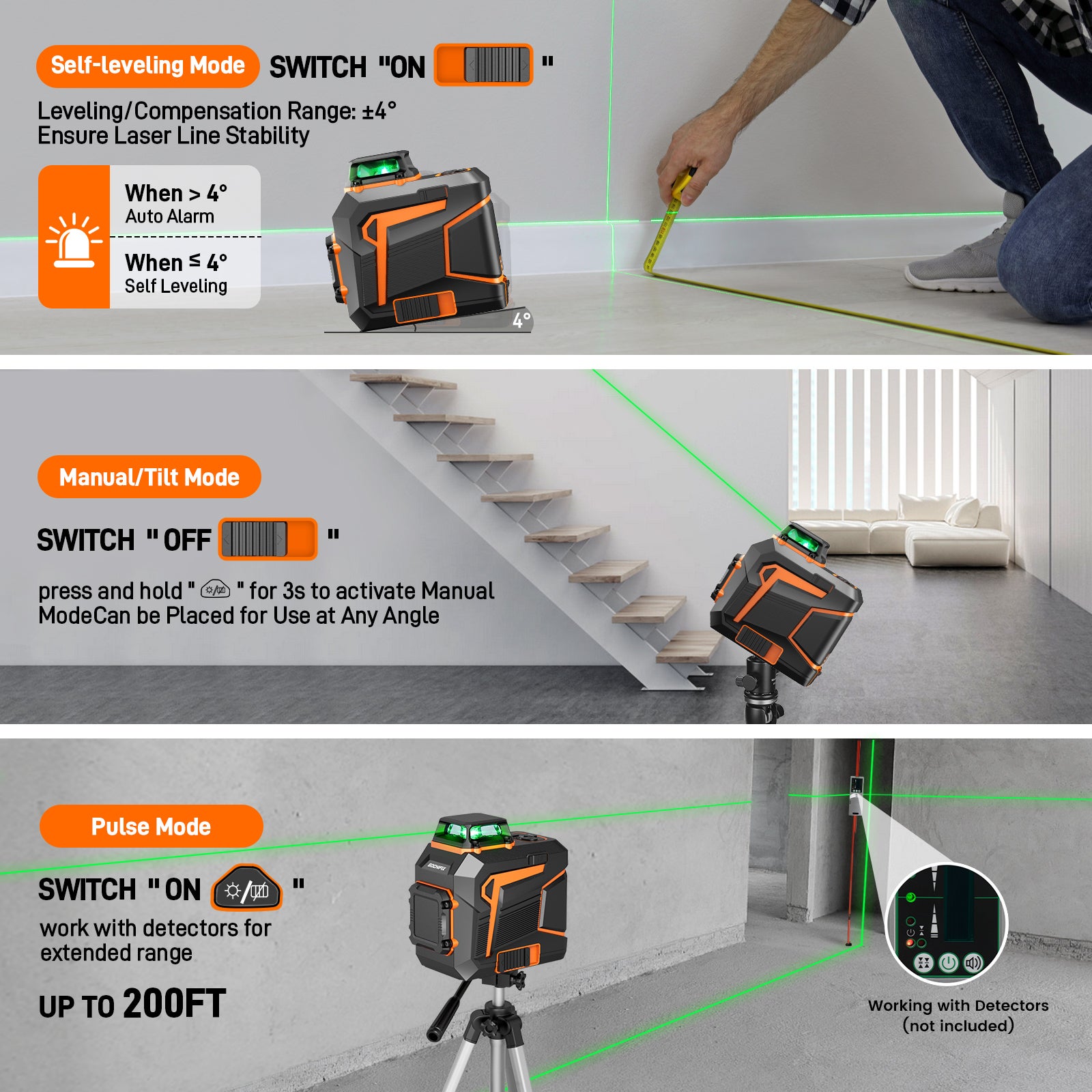 Livella laser verde 2x360°, laser autolivellante, laser da cantiere IP54 + batteria da 4000 mAh + supporto - 4
