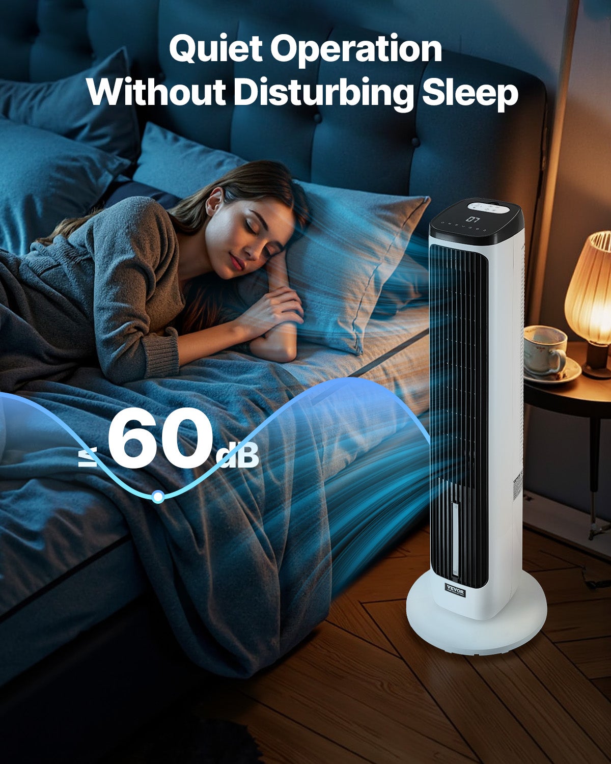 Ventilateur Colonne 1017 mm, Tour Oscillant 70° Silencieux, 7 m/s, Vitesses Réglables, Minuterie 24 h, Télécommande, Chambre, Bureau VEVOR - 2