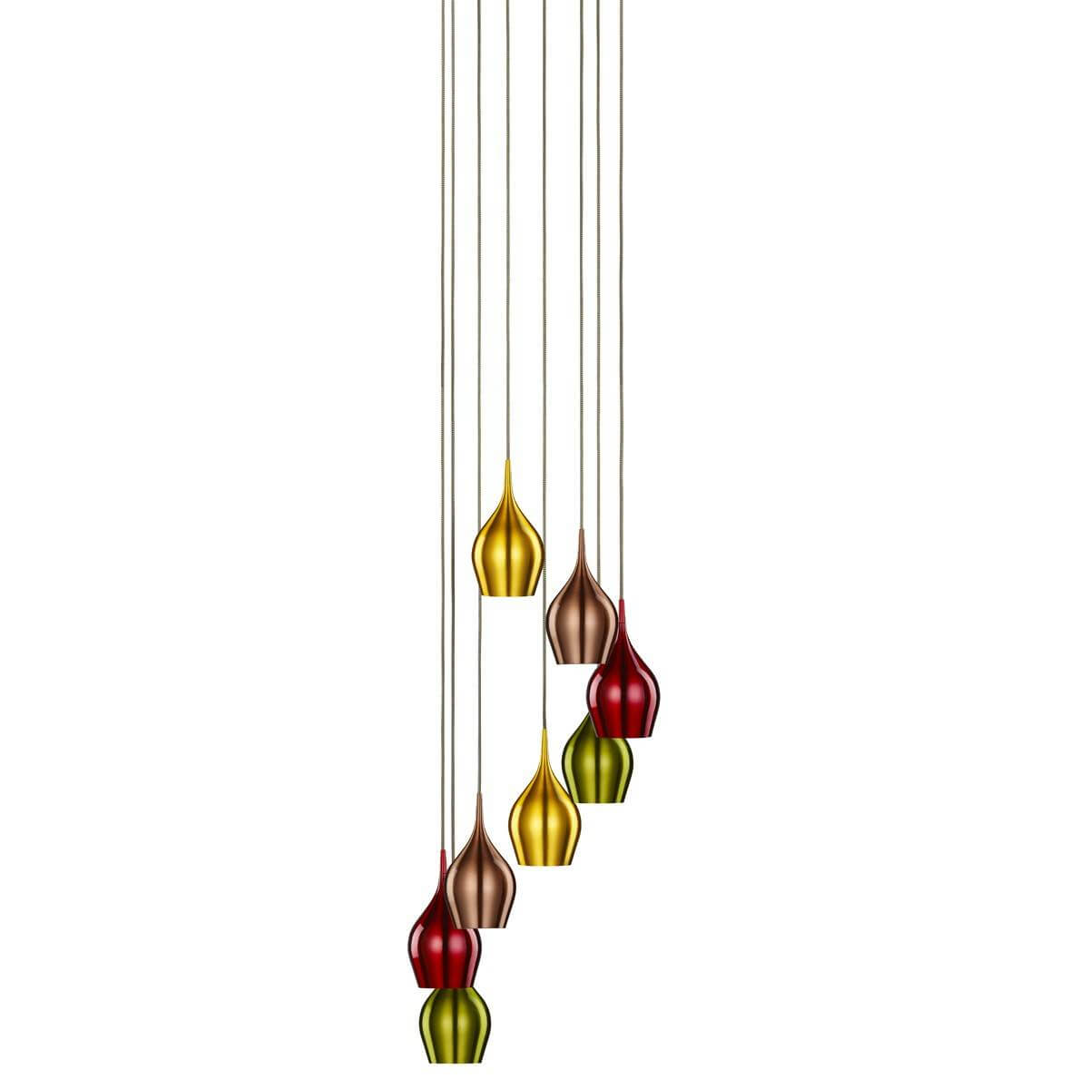VIBRANT 8L Plafonnier Rond diamètre 33cm multi tête couleurs rouge, vert, dore, cuivre E14 8x60w - 7