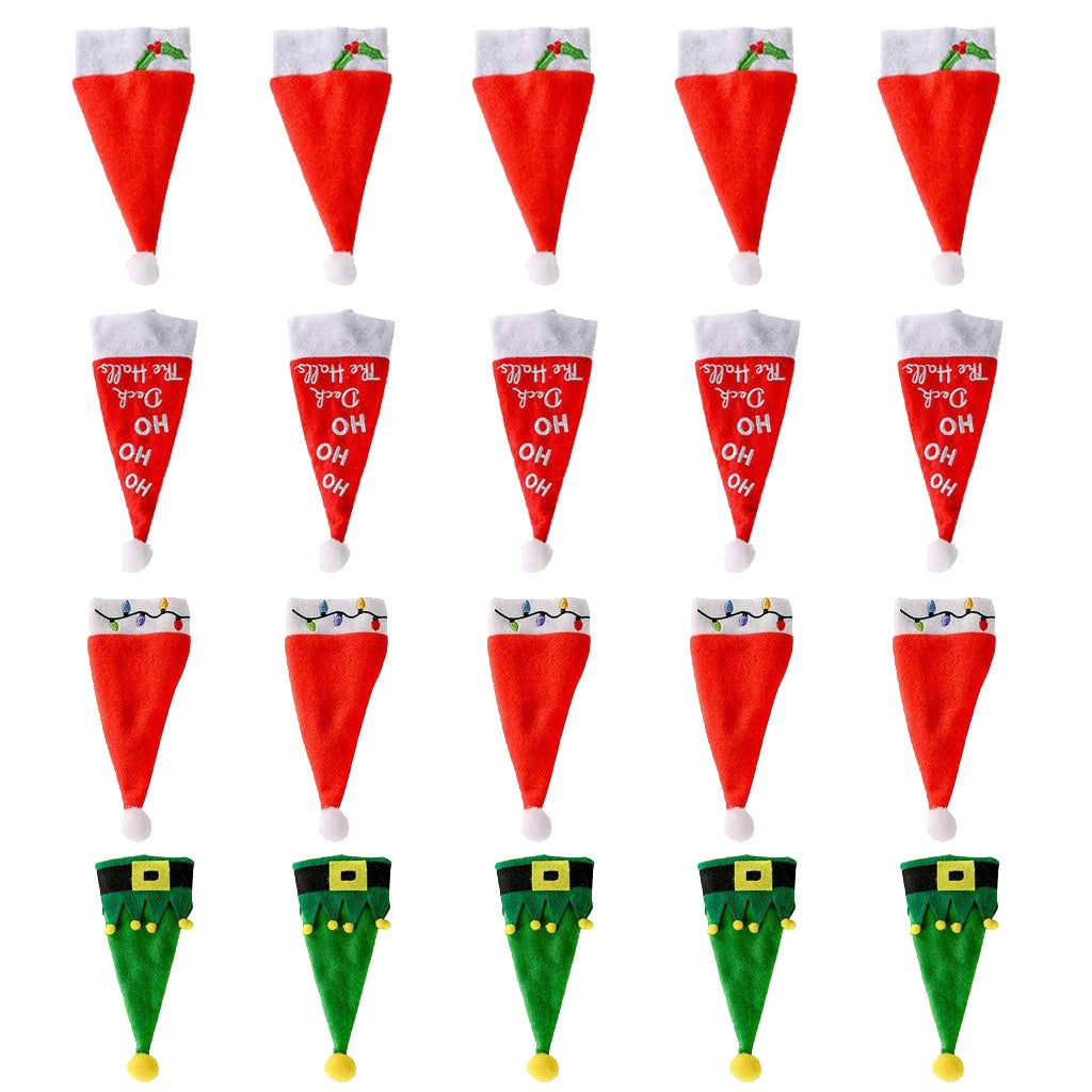 14 Portaposate A Forma Di Albero Di Natale In Tessuto Non Tessuto Rosso - Decorazione Tavola Festiva 21x17 Cm - 3