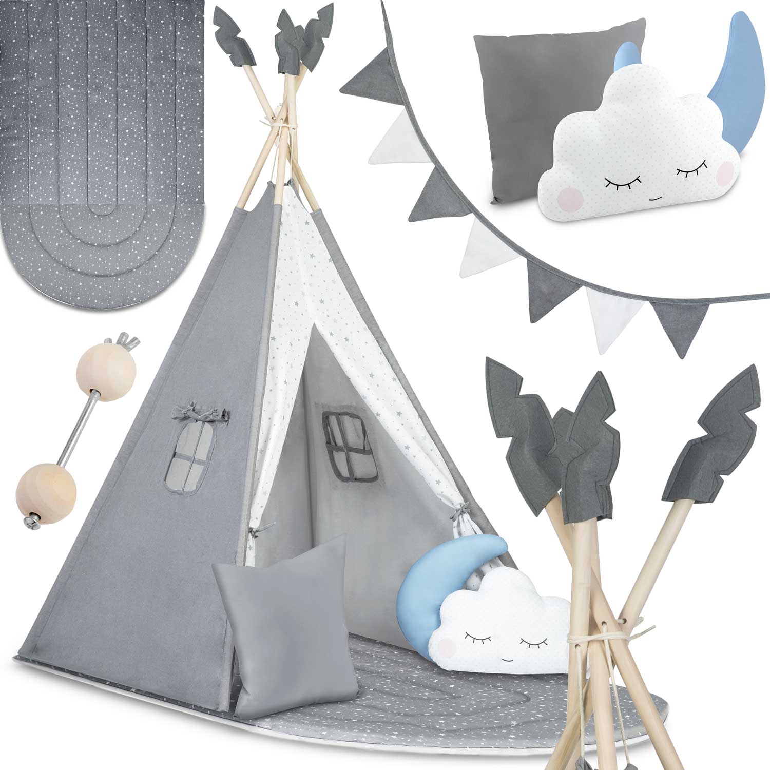Tipi namiot dla dzieci TEEPEE girlanda poduszki duża mata stabilizator Nukido